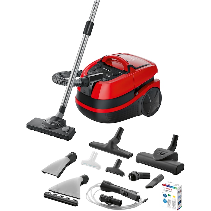 aspirator bosch bwd421pet, 2100 W, cu perie turbo, aspirare umeda si uscata