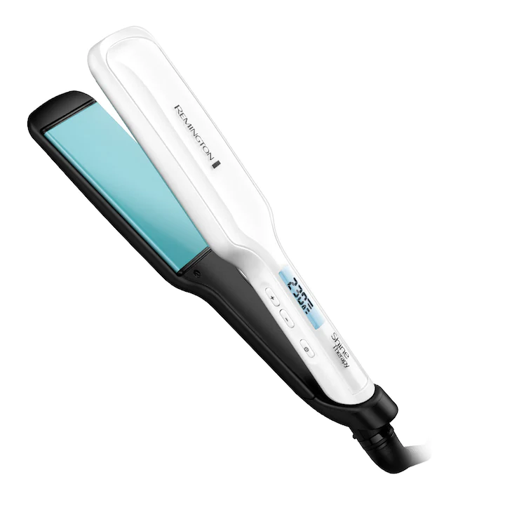 placa de par remington shine therapy 28550, cu placi late, invelis ceramic cu ulei de argan