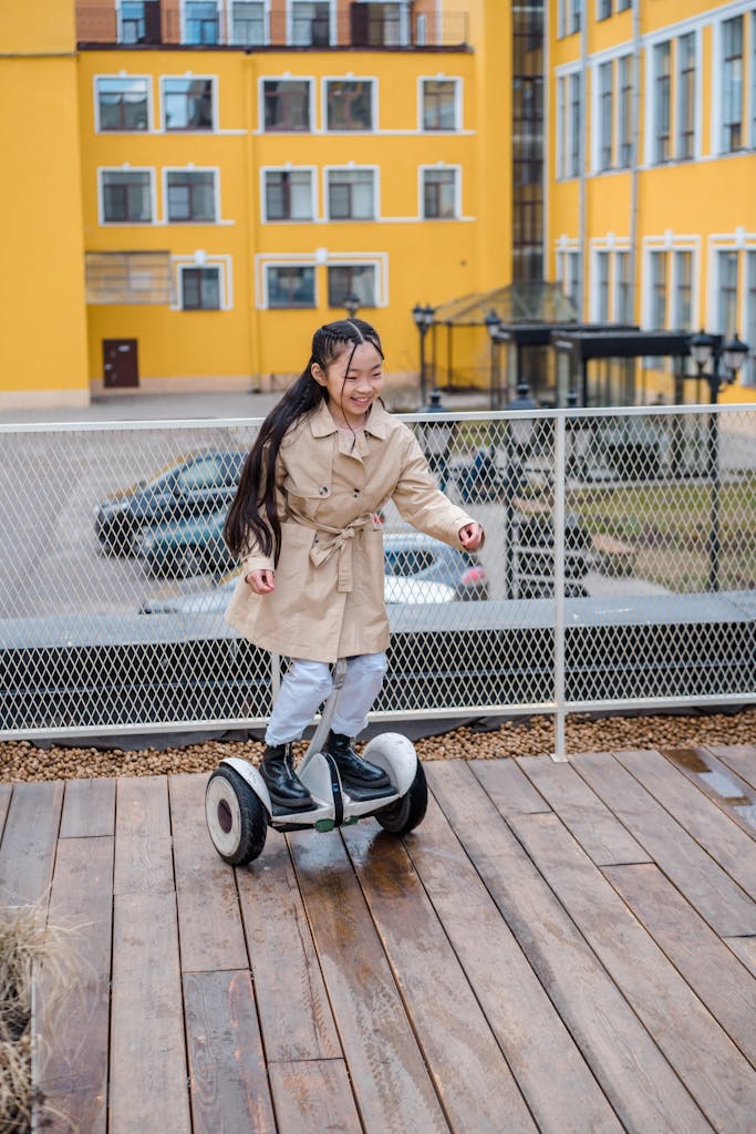 Happy Girl Riding on Hoverboard