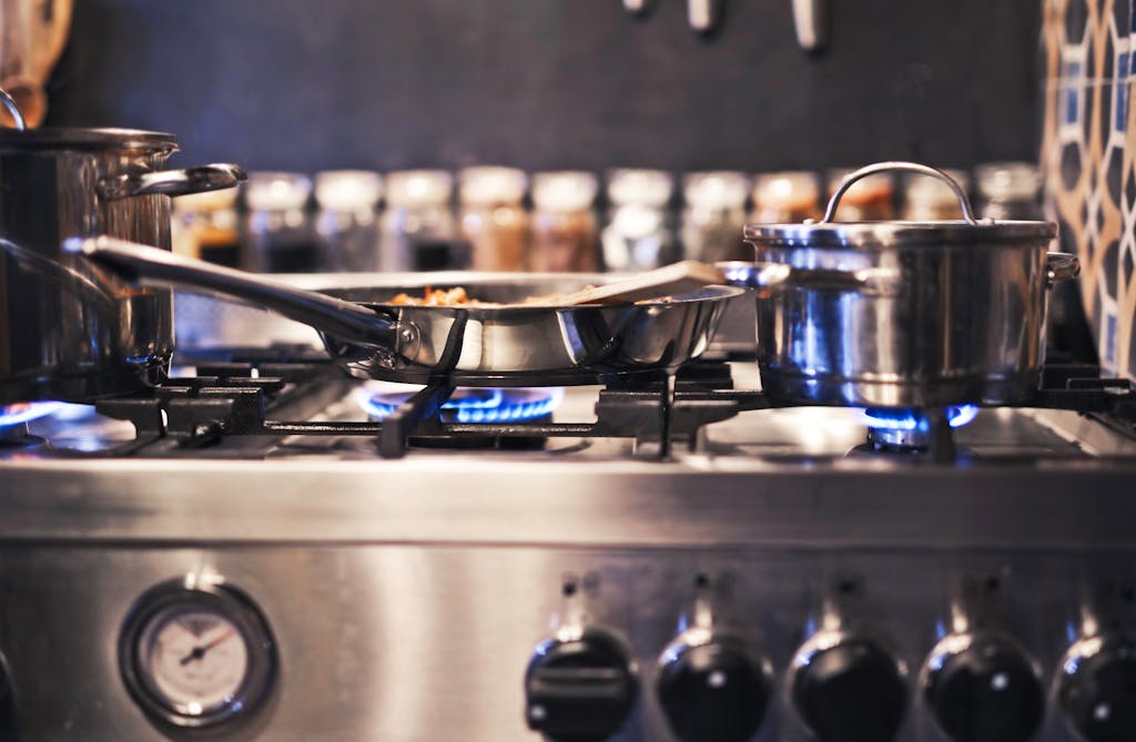 Stainless Steel Cooking Pot on Stove