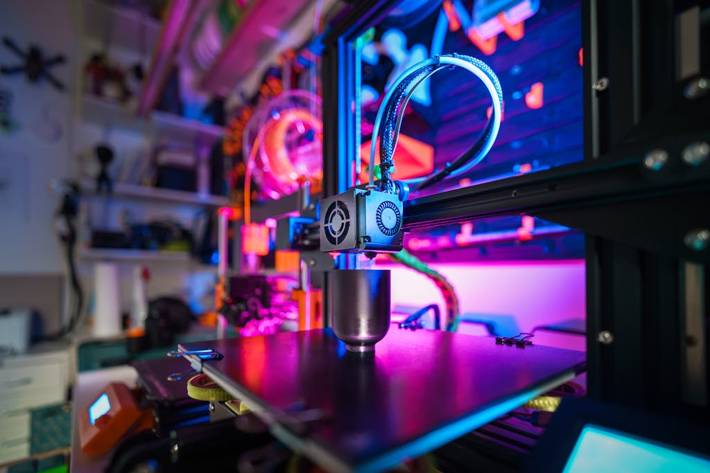 Pink Light over 3D Printer