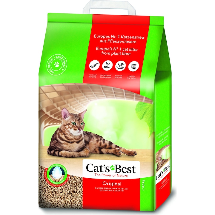 nisip pentru pisici Cats Best, biodegradabil, poate fi aruncat in toaleta, absorbtie ridicata